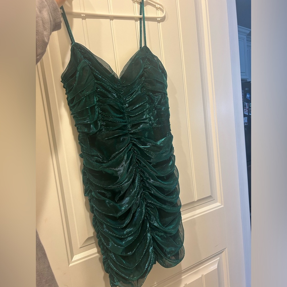 Treasure the night teal ruched bodycon dress